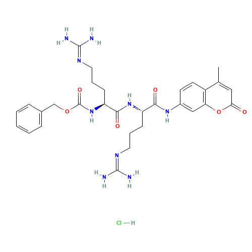 benzyl N-[(2S)-5-(diaminomethylideneamino)-1-[[(2S)-5-(diaminomethylideneamino)-1-[(4-methyl-2-oxochromen-7-yl)amino]-1-oxopentan-2-yl]amino]-1-oxopentan-2-yl]carbamate;hydrochloride (CAS: 136132-67-7) - Related Chemical Product