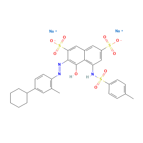 disodium;(3Z)-3-[(4-cyclohexyl-2-methylphenyl)hydrazinylidene]-5-[(4-methylphenyl)sulfonylamino]-4-oxonaphthalene-2,7-disulfonate (CAS: 8004-53-3) - Related Chemical Product