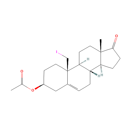 [(3S,8S,9S,10S,13S,14S)-10-(iodomethyl)-13-methyl-17-oxo-1,2,3,4,7,8,9,11,12,14,15,16-dodecahydrocyclopenta[a]phenanthren-3-yl] acetate (CAS: 82341-96-6) - Chemical Structure and Molecular Formula 