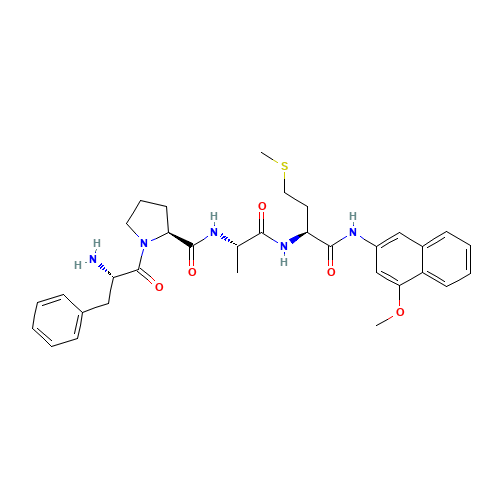 (2S)-1-[(2S)-2-amino-3-phenylpropanoyl]-N-[(2S)-1-[[(2S)-1-[(4-methoxynaphthalen-2-yl)amino]-4-methylsulfanyl-1-oxobutan-2-yl]amino]-1-oxopropan-2-yl]pyrrolidine-2-carboxamide (CAS: 100930-06-1) - Related Chemical Product