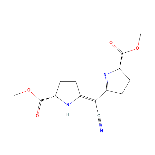 methyl (2S)-5-[(Z)-cyano-[(5S)-5-methoxycarbonylpyrrolidin-2-ylidene]methyl]-3,4-dihydro-2H-pyrrole-2-carboxylate (CAS: 105251-49-8) - Related Chemical Product