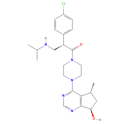 (2S)-2-(4-chlorophenyl)-1-[4-[(5R,7R)-7-hydroxy-5-methyl-6,7-dihydro-5H-cyclopenta[d]pyrimidin-4-yl]piperazin-1-yl]-3-(propan-2-ylamino)propan-1-one (CAS: 1001264-89-6) - Related Chemical Product