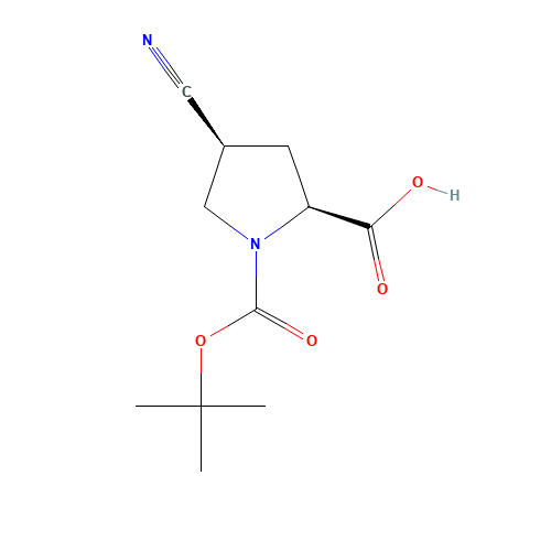 (2S,4S)-4-cyano-1-[(2-methylpropan-2-yl)oxycarbonyl]pyrrolidine-2-carboxylic acid (CAS: 132622-71-0) - Chemical Structure and Molecular Formula 