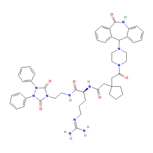 (2S)-5-(diaminomethylideneamino)-N-[2-(3,5-dioxo-1,2-diphenyl-1,2,4-triazolidin-4-yl)ethyl]-2-[[2-[1-[2-oxo-2-[4-(6-oxo-5,11-dihydrobenzo[c][1]benzazepin-11-yl)piperazin-1-yl]ethyl]cyclopentyl]acetyl]amino]pentanamide (CAS: 246146-55-4) - Related Chemical Product