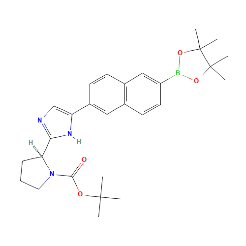 tert-butyl (2S)-2-[5-[6-(4,4,5,5-tetramethyl-1,3,2-dioxaborolan-2-yl)naphthalen-2-yl]-1H-imidazol-2-yl]pyrrolidine-1-carboxylate (CAS: 1228552-26-8) - Related Chemical Product