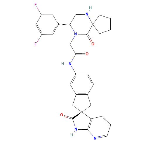 2-[(8R)-8-(3,5-difluorophenyl)-10-oxo-6,9-diazaspiro[4.5]decan-9-yl]-N-[(2R)-2'-oxospiro[1,3-dihydroindene-2,3'-1H-pyrrolo[2,3-b]pyridine]-5-yl]acetamide (CAS: 957118-49-9) - Related Chemical Product