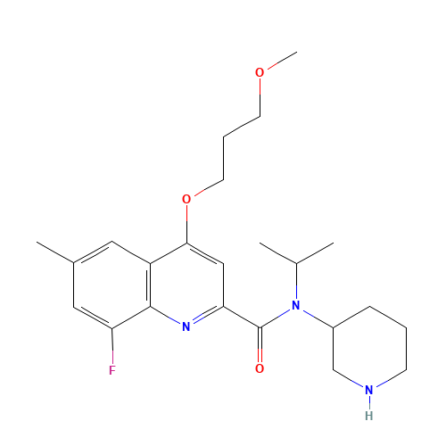 8-fluoro-4-(3-methoxypropoxy)-6-methyl-N-[(3R)-piperidin-3-yl]-N-propan-2-ylquinoline-2-carboxamide (CAS: 1078203-42-5) - Related Chemical Product