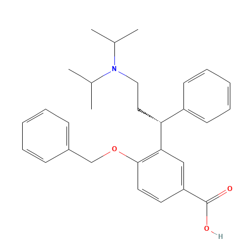 3-[(1R)-3-[di(propan-2-yl)amino]-1-phenylpropyl]-4-phenylmethoxybenzoic acid (CAS: 754159-68-7) - Chemical Structure and Molecular Formula 