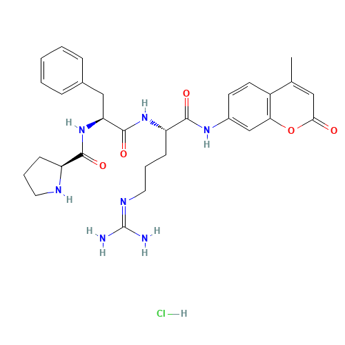 (2S)-N-[(2S)-1-[[(2S)-5-(diaminomethylideneamino)-1-[(4-methyl-2-oxochromen-7-yl)amino]-1-oxopentan-2-yl]amino]-1-oxo-3-phenylpropan-2-yl]pyrrolidine-2-carboxamide;hydrochloride (CAS: 115918-56-4) - Related Chemical Product