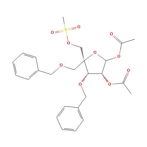 [(3R,4S,5S)-2-acetyloxy-5-(methylsulfonyloxymethyl)-4-phenylmethoxy-5-(phenylmethoxymethyl)oxolan-3-yl] acetate (CAS: 221229-65-8) - Chemical Structure and Molecular Formula 