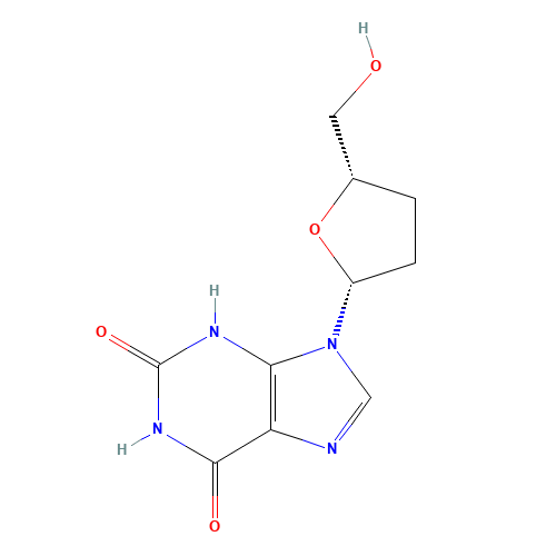 9-[(2R,5S)-5-(hydroxymethyl)oxolan-2-yl]-3H-purine-2,6-dione (CAS: 132194-28-6) - Chemical Structure and Molecular Formula 