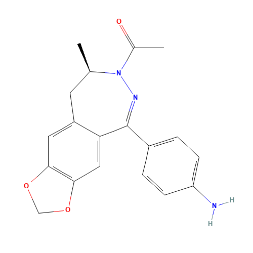 1-[(8R)-5-(4-aminophenyl)-8-methyl-8,9-dihydro-[1,3]dioxolo[4,5-h][2,3]benzodiazepin-7-yl]ethanone (CAS: 161832-65-1) - Chemical Structure and Molecular Formula 