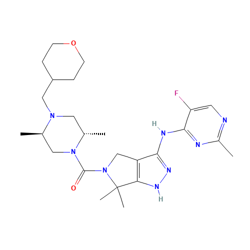 [(2S,5R)-2,5-dimethyl-4-(oxan-4-ylmethyl)piperazin-1-yl]-[3-[(5-fluoro-2-methylpyrimidin-4-yl)amino]-6,6-dimethyl-1,4-dihydropyrrolo[3,4-c]pyrazol-5-yl]methanone (CAS: 1046787-18-1) - Related Chemical Product