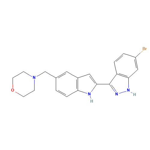 4-[[(2E)-2-(6-bromo-1,2-dihydroindazol-3-ylidene)indol-5-yl]methyl]morpholine (CAS: 945924-51-6) - Related Chemical Product