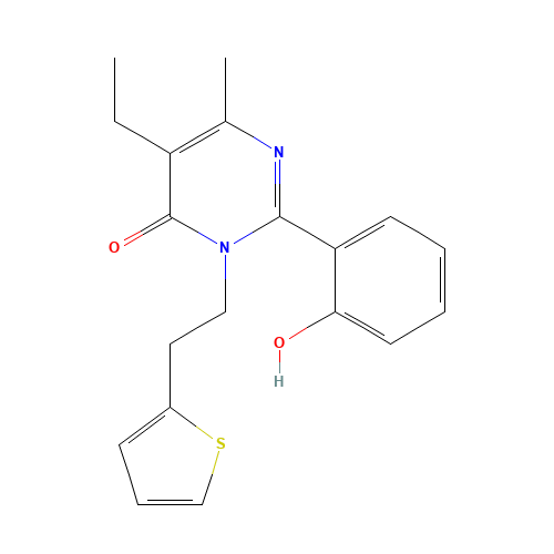 (2Z)-5-ethyl-6-methyl-2-(6-oxocyclohexa-2,4-dien-1-ylidene)-3-(2-thiophen-2-ylethyl)-1H-pyrimidin-4-one (CAS: 938179-12-5) - Related Chemical Product