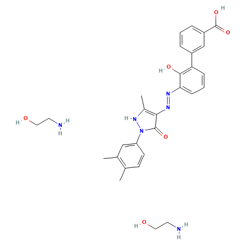2-aminoethanol;3-[(5E)-5-[[2-(3,4-dimethylphenyl)-5-methyl-3-oxo-1H-pyrazol-4-yl]hydrazinylidene]-6-oxocyclohexa-1,3-dien-1-yl]benzoic acid (CAS: 496775-62-3) - Related Chemical Product