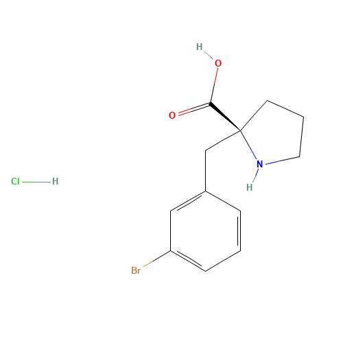 (2S)-2-[(3-bromophenyl)methyl]pyrrolidine-2-carboxylic acid;hydrochloride (CAS: 1217836-26-4) - Chemical Structure and Molecular Formula 