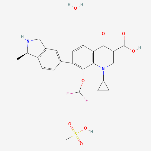 1-cyclopropyl-8-(difluoromethoxy)-7-[(1R)-1-methyl-2,3-dihydro-1H-isoindol-5-yl]-4-oxoquinoline-3-carboxylic acid;methanesulfonic acid;hydrate (CAS: 223652-90-2) - Related Chemical Product