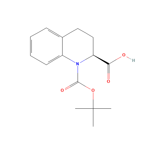 (2S)-1-[(2-methylpropan-2-yl)oxycarbonyl]-3,4-dihydro-2H-quinoline-2-carboxylic acid (CAS: 1187933-14-7) - Chemical Structure and Molecular Formula 