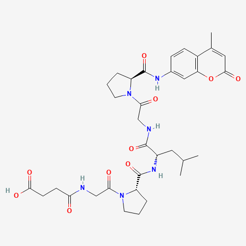 4-[[2-[(2S)-2-[[(2S)-4-methyl-1-[[2-[(2S)-2-[(4-methyl-2-oxochromen-7-yl)carbamoyl]pyrrolidin-1-yl]-2-oxoethyl]amino]-1-oxopentan-2-yl]carbamoyl]pyrrolidin-1-yl]-2-oxoethyl]amino]-4-oxobutanoic acid (CAS: 72698-36-3) - Related Chemical Product