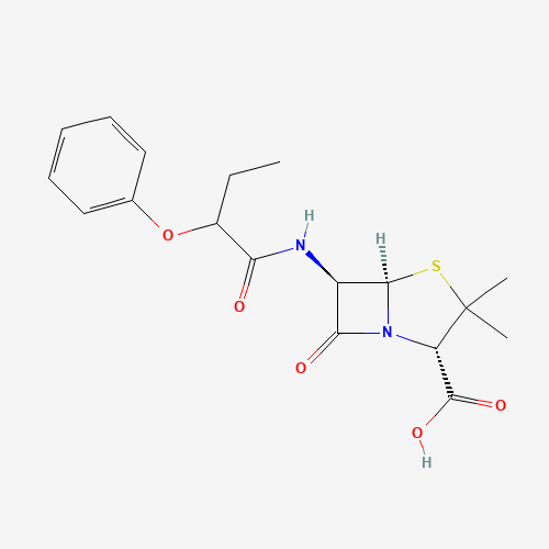 (2S,5R,6R)-3,3-dimethyl-7-oxo-6-(2-phenoxybutanoylamino)-4-thia-1-azabicyclo[3.2.0]heptane-2-carboxylic acid (CAS: 551-27-9) - Chemical Structure and Molecular Formula 