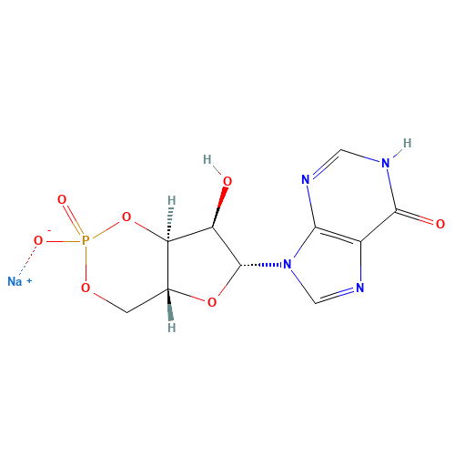 sodium;9-[(4aR,6R,7R,7aS)-7-hydroxy-2-oxido-2-oxo-4a,6,7,7a-tetrahydro-4H-furo[3,2-d][1,3,2]dioxaphosphinin-6-yl]-3H-purin-6-one (CAS: 41092-64-2) - Chemical Structure and Molecular Formula 