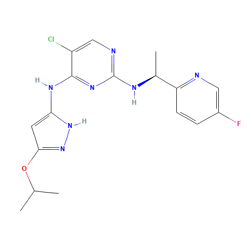 5-chloro-2-N-[(1S)-1-(5-fluoropyridin-2-yl)ethyl]-4-N-(3-propan-2-yloxy-1H-pyrazol-5-yl)pyrimidine-2,4-diamine (CAS: 915720-21-7) - Related Chemical Product