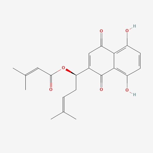 [(1R)-1-(5,8-dihydroxy-1,4-dioxonaphthalen-2-yl)-4-methylpent-3-enyl] 3-methylbut-2-enoate (CAS: 24502-79-2) - Chemical Structure and Molecular Formula 