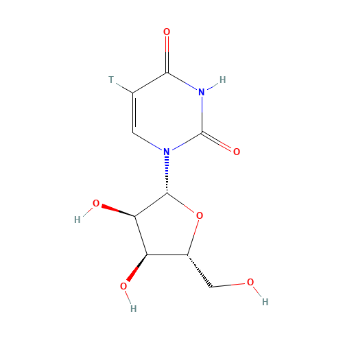 1-[(2R,3R,4S,5R)-3,4-dihydroxy-5-(hydroxymethyl)oxolan-2-yl]-5-tritiopyrimidine-2,4-dione (CAS: 3705-45-1) - Chemical Structure and Molecular Formula 