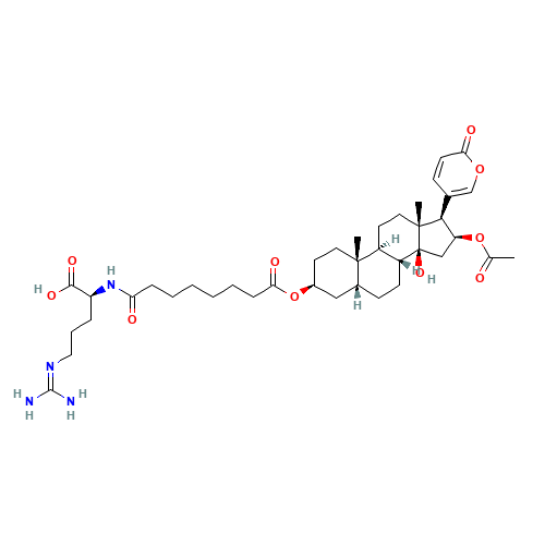 (2S)-2-[[8-[[(3S,5R,8R,9S,10S,13R,14S,16S,17R)-16-acetyloxy-14-hydroxy-10,13-dimethyl-17-(6-oxopyran-3-yl)-1,2,3,4,5,6,7,8,9,11,12,15,16,17-tetradecahydrocyclopenta[a]phenanthren-3-yl]oxy]-8-oxooctanoyl]amino]-5-(diaminomethylideneamino)pentanoic acid (CAS: 464-81-3) - Related Chemical Product
