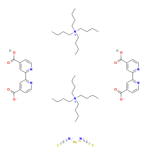Di-Tetrabutylammonium cis-Bis(Isothiocyanato)Bis(2,2-Bipyridyl-4,4-Dicarboxylato) Ruthenium(II) (CAS: 207347-46-4) - Chemical Structure and Molecular Formula 