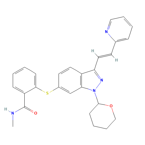 N-Methyl-2-[[3-[(1E)-2-(2-pyridinyl)ethenyl]-1-(tetrahydro-2H-pyran-2-yl)-1H-indazol-6-yl]thio]benzamide (CAS: 885126-35-2) - Related Chemical Product