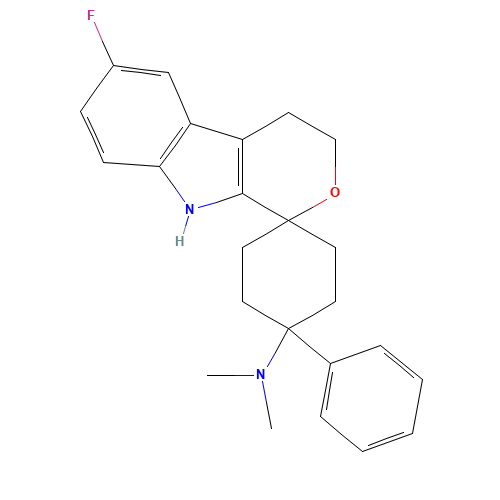 6-fluoro-N,N-dimethyl-1'-phenylspiro[4,9-dihydro-3H-pyrano[3,4-b]indole-1,4'-cyclohexane]-1'-amine (CAS: 863513-91-1) - Related Chemical Product