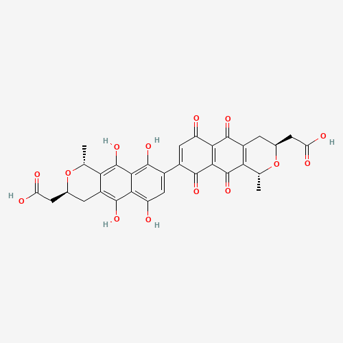 2-[(1R,3S)-8-[(1R,3S)-3-(carboxymethyl)-5,10-dihydroxy-1-methyl-6,9-dioxo-3,4-dihydro-1H-benzo[g]isochromen-8-yl]-5,10-dihydroxy-1-methyl-6,9-dioxo-3,4-dihydro-1H-benzo[g]isochromen-3-yl]acetic acid (CAS: 1397-77-9) - Related Chemical Product