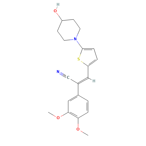 (Z)-2-(3,4-dimethoxyphenyl)-3-[5-(4-hydroxypiperidin-1-yl)thiophen-2-yl]prop-2-enenitrile (CAS: 912287-56-0) - Related Chemical Product