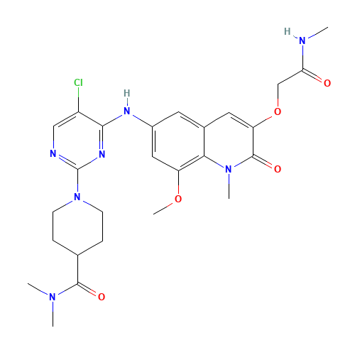 1-(5-chloro-4-((8-methoxy-1-methyl-3-(2-(methylamino)-2-oxoethoxy)-2-oxo-1,2-dihydroquinolin-6-yl)amino)pyrimidin-2-yl)-N,N-dimethylpiperidine-4-carboxamide (CAS: 2166387-64-8) - Related Chemical Product