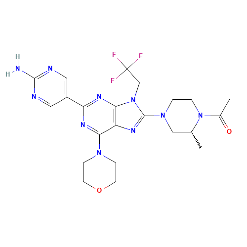 5-{8-[(3R)-4-Acetyl-3-methylpiperazin-1-yl]-6-morpholin-4-yl-9-(2,2,2-trifluoroethyl)-9H-purin-2-yl}pyrimidin-2-amine (CAS: 1222104-37-1) - Related Chemical Product