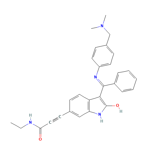 (Z)-3-(3-(((4-((dimethylamino)methyl)phenyl)amino)(phenyl)methylene)-2-oxoindolin-6-yl)-N-ethylpropiolamide (CAS: 1207293-36-4) - Related Chemical Product