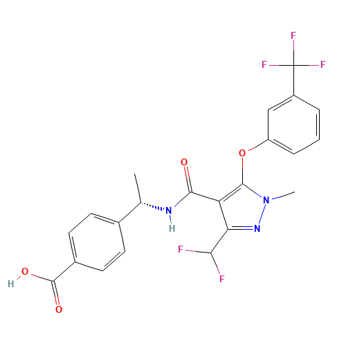 Benzoic acid, 4-((1S)-1-(((3-(difluoromethyl)-1-methyl-5-(3-(trifluoromethyl)phenoxy)-1H-pyrazol-4-yl)carbonyl)amino)ethyl)- (CAS: 1369489-71-3) - Related Chemical Product