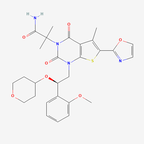 2-[1-[(2~{r})-2-(2-Methoxyphenyl)-2-(Oxan-4-Yloxy)ethyl]-5-Methyl-6-(1,3-Oxazol-2-Yl)-2,4-Bis(Oxidanylidene)thieno[2,3-D]pyrimidin-3-Yl]-2-Methyl-Propanamide (CAS: 1434639-57-2) - Related Chemical Product