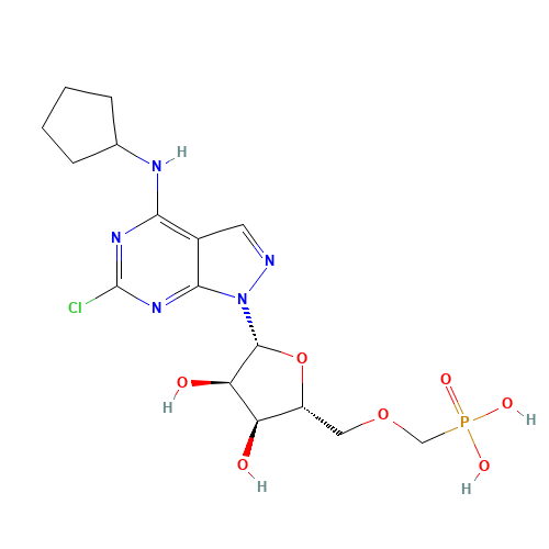 [(2~{R},3~{S},4~{R},5~{R})-5-[6-chloranyl-4-(cyclopentylamino)pyrazolo[3,4-d]pyrimidin-1-yl]-3,4-bis(oxidanyl)oxolan-2-yl]methoxymethylphosphonic acid (CAS: 2216764-29-1) - Related Chemical Product
