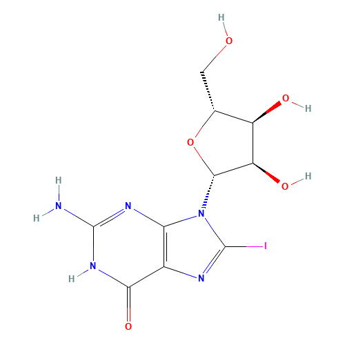 2-Amino-8-iodo-9-pentofuranosyl-1,9-dihydro-6h-purin-6-one (CAS: 18438-99-8) - Chemical Structure and Molecular Formula 